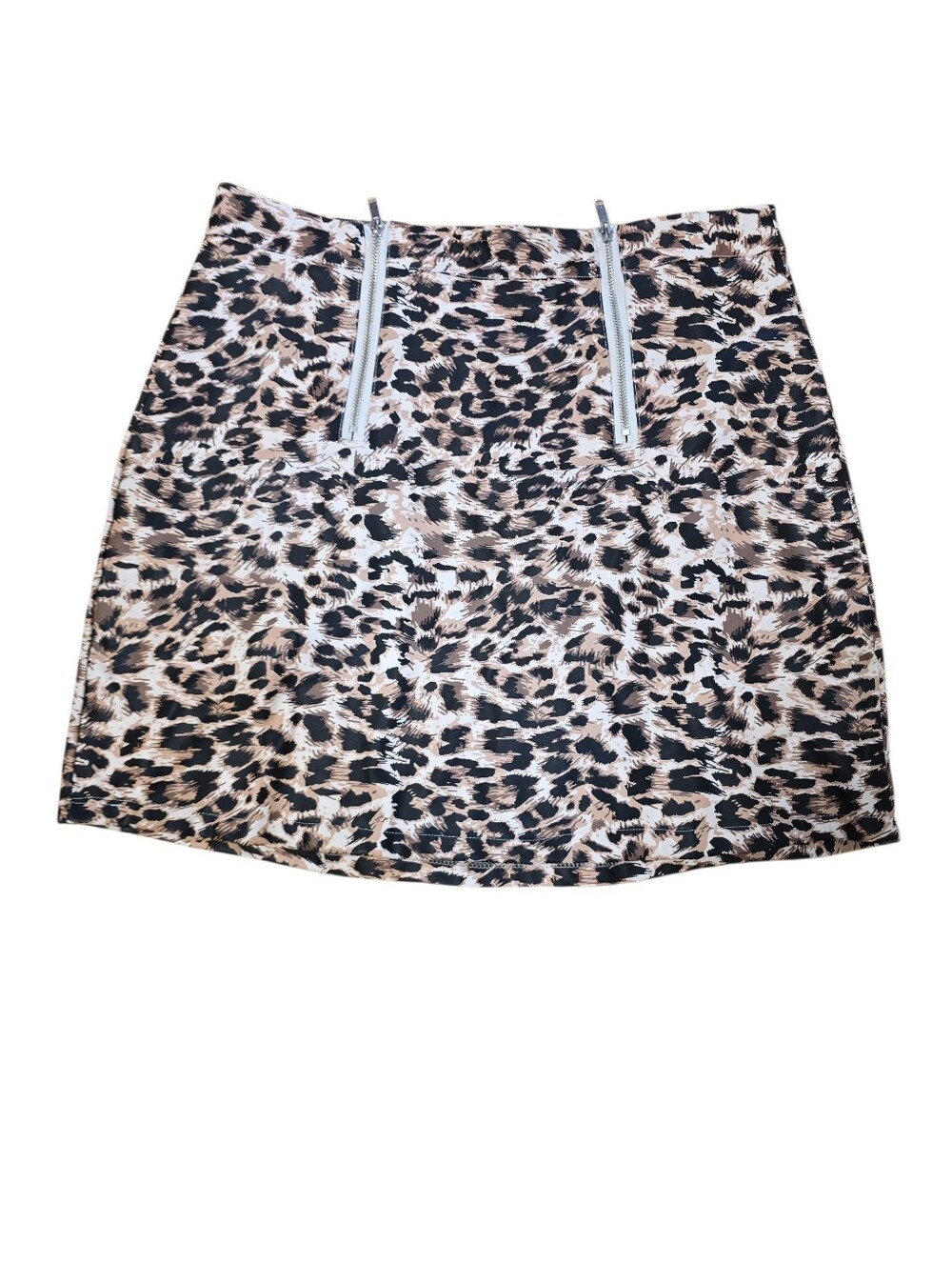 OPPA! Leopard Print Mini Skirt with Front Zippers - Beige/Black 1X